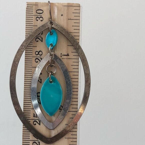 ❤️ Silver & Brass Encircled Turquoise Teardrops - Picture 2 of 3